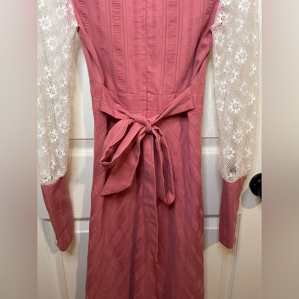 Prairie Cottagecore Vintage 1960s Pink Long Sleeve Maxi Dress Size 7 *Rare* - Picture 13 of 16